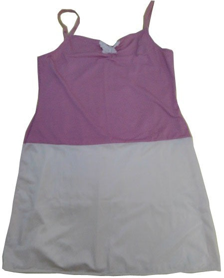 【スリップ(訳あり)】B75サイズ|イエロー×ピンク|ロング丈|色キリカエ|レースリボン付