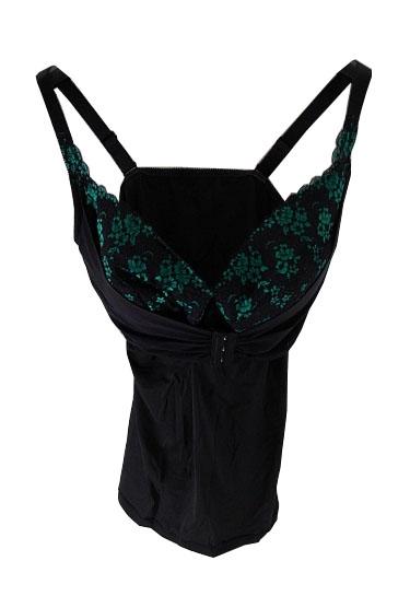 【脇すっきりブラキャミソール】バスト 125~130cm|黒/ 緑|ワイヤー入り|フロントホック|洗濯可|レディースインナー