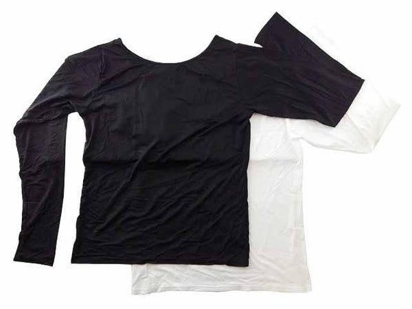 【アンダーシャツ】5Lサイズ|長袖|ブラック/オフホワイト|2枚組|超冷感|指穴付き|インナー|ボートネック