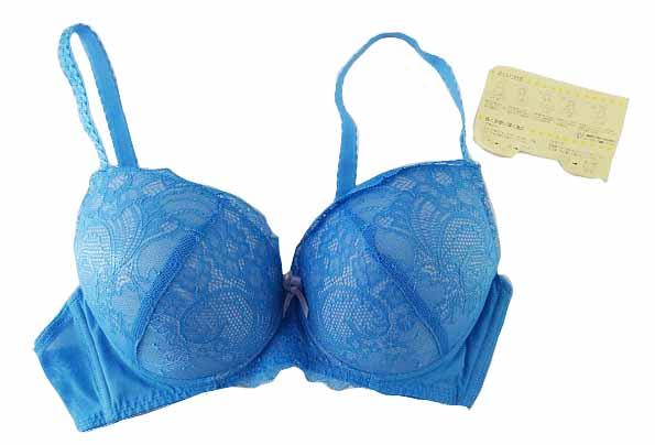 【編みレース ブラジャー】C75サイズ|青 ブルー/ サックス|ワイヤー入り|エレガントフラワー|3/4カップ