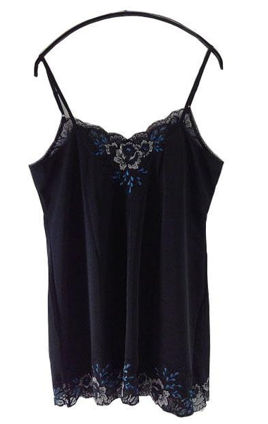 【スリップ】100-80サイズ|黒/ 水色/ グレー|胸元・裾デザイン|さらっとした肌触り|レディースインナー