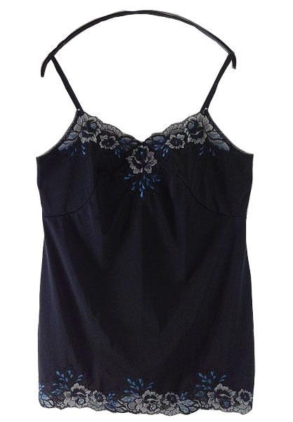 【スリップ】80-90サイズ|黒/ 水色/ グレー|レース|胸元・裾デザイン|さらっとした肌触り|花柄|レディースインナー