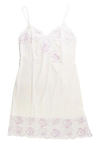 【スリップ】80-80サイズ|シルクベージュ/ パープル|前から後レース|花柄|肩紐調節可|裾レース