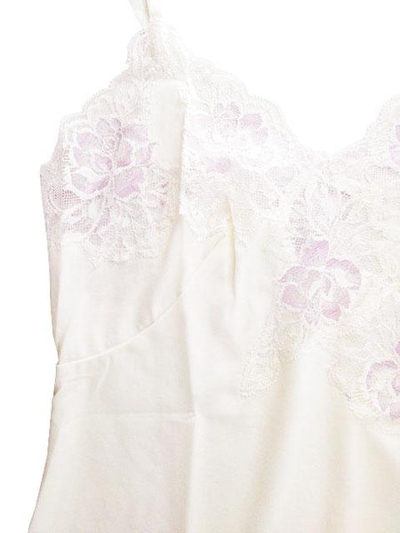 【スリップ】80-80サイズ|シルクベージュ/ パープル|前から後レース|花柄|肩紐調節可|裾レース