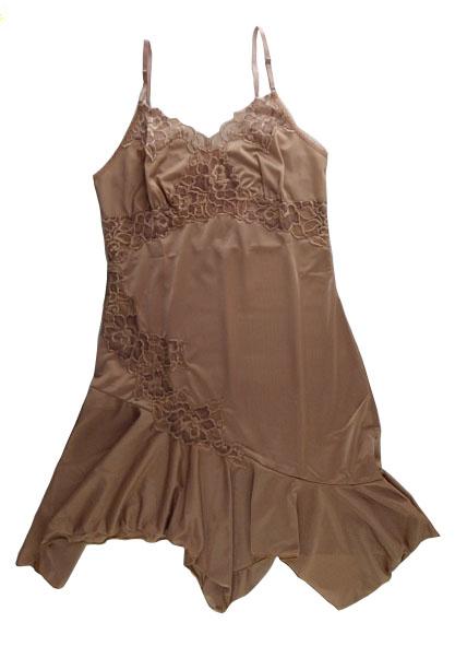 【スリップ】80-90サイズ|ショコラマイルド|肩紐調節可|胸元レース|谷間・アンダー・右脇から裾上レース|裾切替