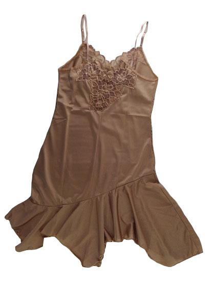 【スリップ】80-90サイズ|ショコラマイルド|肩紐調節可|胸元レース|谷間・アンダー・右脇から裾上レース|裾切替