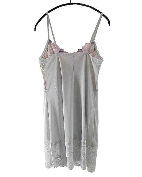 【スリップ】80-90サイズ|シルバーホワイト/ パールピンク/ 紫/ 緑|肩紐調節可|前メッシュ|前刺繍|裾レース