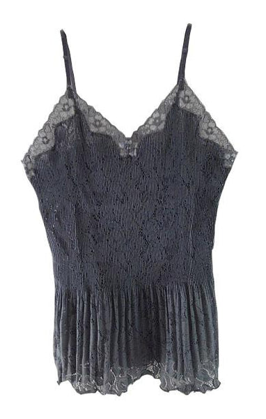 【スリップ】3L-80サイズ|コスミックグレー|肩紐調節可|胸元・脇から背中レース|全体ギャザー加工|透かし柄