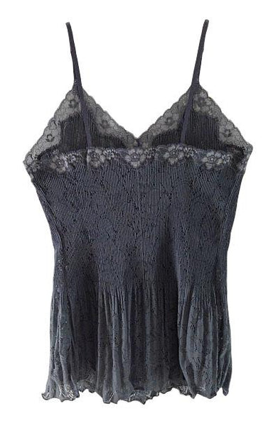 【スリップ】3L-80サイズ|コスミックグレー|肩紐調節可|胸元・脇から背中レース|全体ギャザー加工|透かし柄