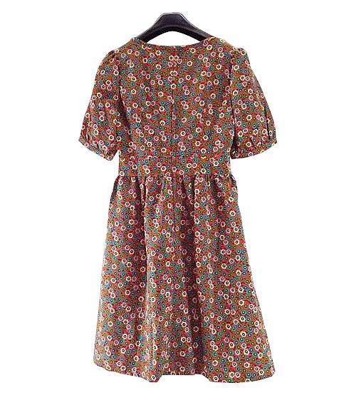 【ワンピース(訳あり)】オレンジ/ カーキ/ 紫/ ネイビー/ 青/ 白|背中ファスナー開閉|花柄模様|肌触りサラサラ|胸広Vネック