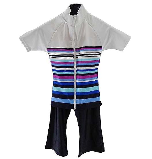 【補整 水着】Sサイズ|白/ 青/ 黒/ ライトブルー/ 紫|上下 2点セット|フロントファスナー|バストカップ取り外し不可