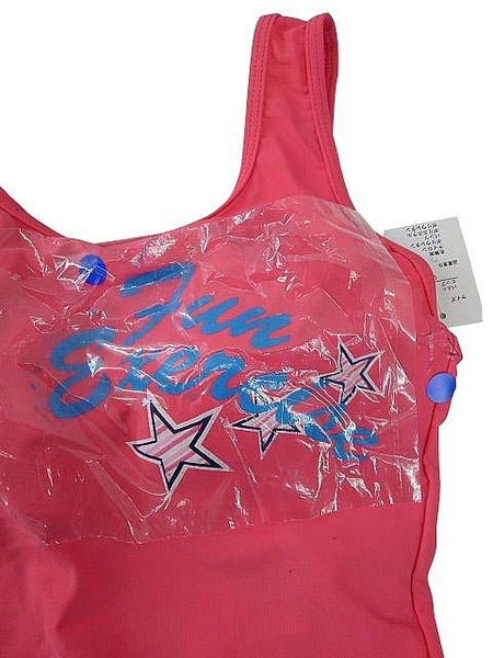 【水着(訳あり)】Lサイズ|ピンク/ ブルー/ 白 インディゴブルー|上タンクトップ風|左胸プリント柄|ショーツ|ショートパンツデニム素材