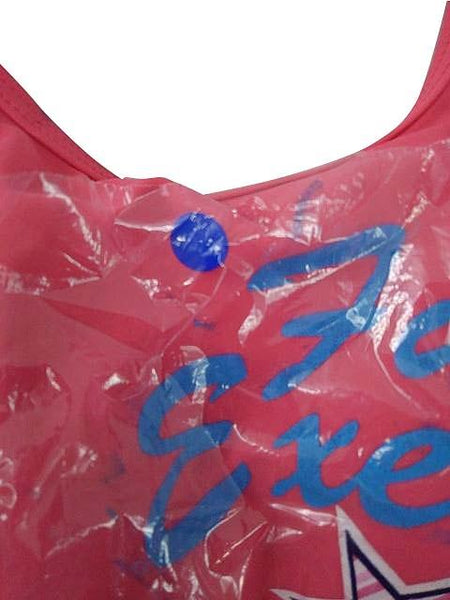 【水着(訳あり)】Lサイズ|ピンク/ ブルー/ 白 インディゴブルー|上タンクトップ風|左胸プリント柄|ショーツ|ショートパンツデニム素材