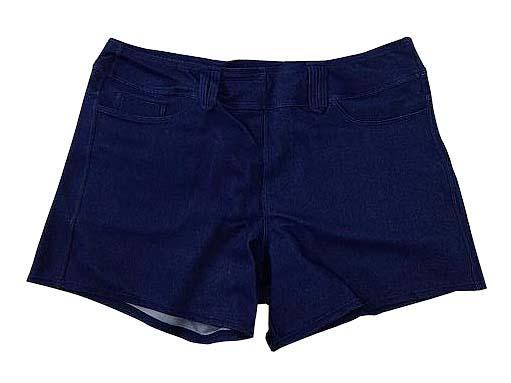 【水着(訳あり)】Lサイズ|ピンク/ ブルー/ 白 インディゴブルー|上タンクトップ風|左胸プリント柄|ショーツ|ショートパンツデニム素材