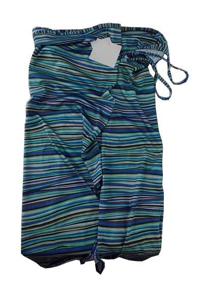 【水着 パレオ】4Lサイズ|ブルー×グリーン×オフホワイト×ブラック|クロスホルターネック|ボーダー柄|大きいサイズ