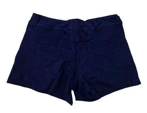 【水着(訳あり)】Lサイズ|ピンク/ ブルー/ 白 インディゴブルー|上タンクトップ風|左胸プリント柄|ショーツ|ショートパンツデニム素材