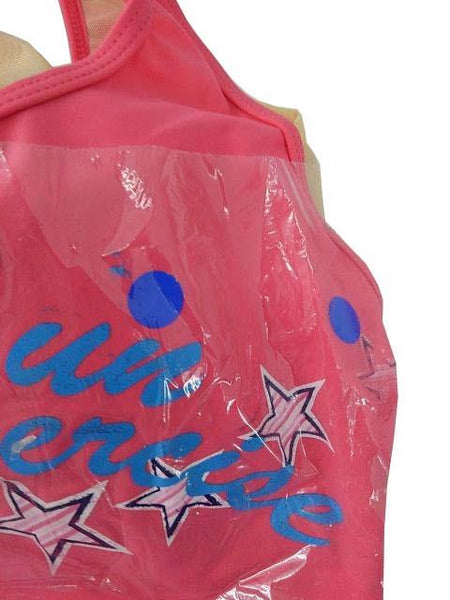 【水着(訳あり)】Lサイズ|ピンク/ ブルー/ 白 インディゴブルー|上タンクトップ風|左胸プリント柄|ショーツ|ショートパンツデニム素材