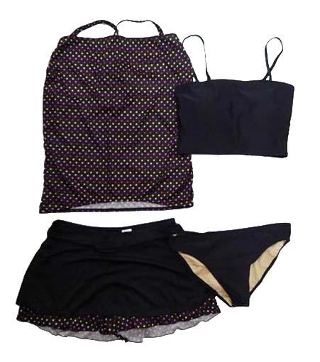 【水着】3Lサイズ|黒/ 黄/ ピンク 黒|4点セット|キャミソール|スカパン|インナートップス|ショーツ|ドット柄タンキニ