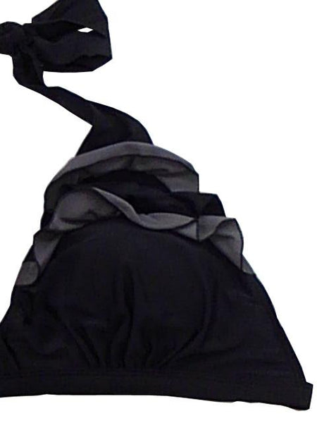 【水着】8Lサイズ|ブラック/ グレー|4点セット|キャミソール|スカート|パンツ|ビキニ上下|フリル付|パッド付