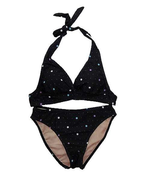 【水着】5Lサイズ|黒/ 白等|4点セット|ホルターネック|キャミソール|裾絞りゴム紐ショートパンツ|ドット柄