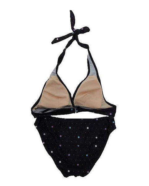 【水着】6Lサイズ|黒/ 白等|4点セット|ホルターネック|キャミソール|裾絞りゴム紐ショートパンツ|ドット柄