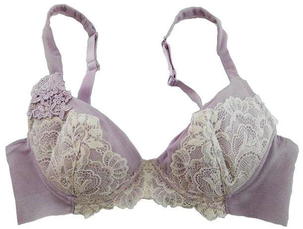 【ブラジャー】B70|モーヴ|ワイヤー入り|胸をきれいに整える|右カップ立体刺繍|胸元レース|肩紐調節可|カップ綿入