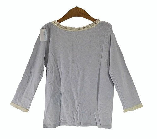 【アンダーシャツ】レディース|LLサイズ|ソフトブルー|透かし模様|襟・袖口レース付|胸元トップリボン付