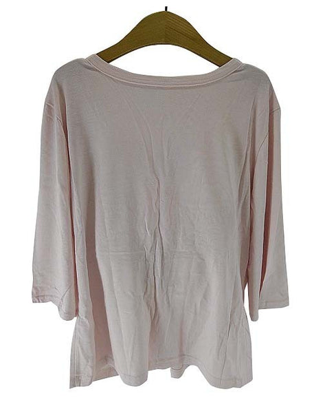 【アンダーシャツ】LLサイズ|ピンクベージュ|ノンワイヤー|七分袖|カップ付|インナー|Vネック|胸元レース