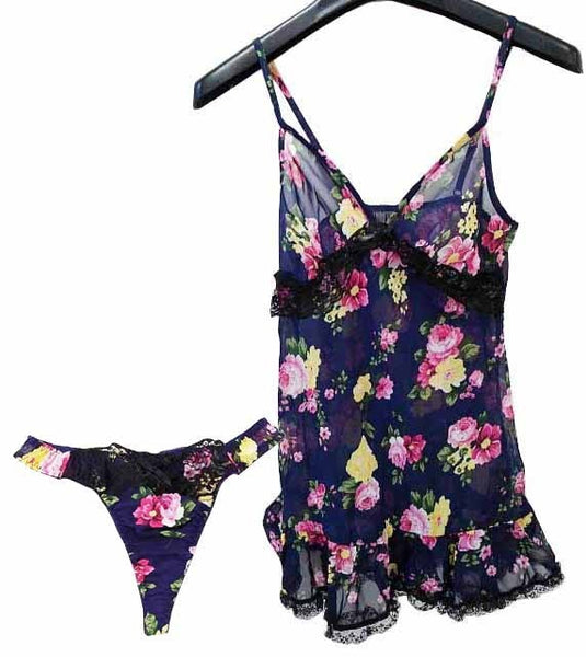 【スリップ&ショーツセット】Sサイズ|ネイビー系