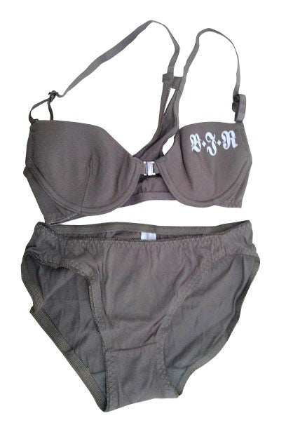 【ブラジャー&ショーツセット】B65 Mサイズ(ショーツ)｜カーキ｜ワイヤー入り｜フロントホック