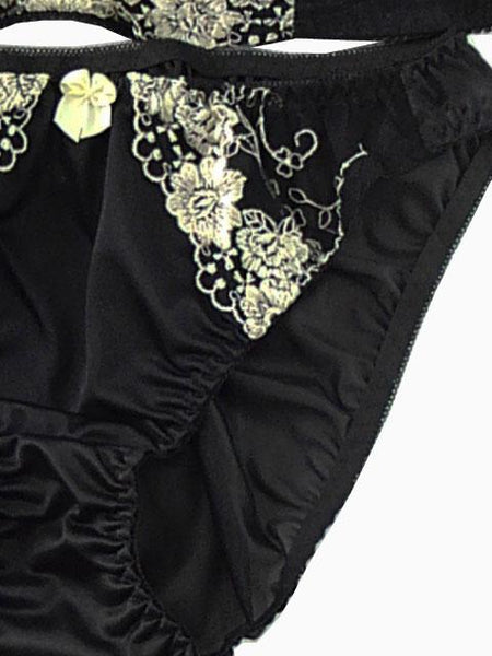 【ブラジャー＆ショーツ 上下セット】B90 3Lサイズ｜ブラック/ ホワイト｜ワイヤー入り｜刺繍｜リボン飾り｜洗濯可｜レディース｜インナー