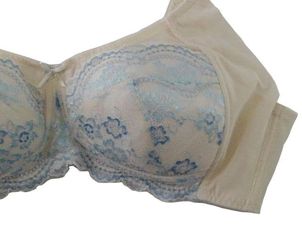【ブラジャー】C110サイズ｜シルクベージュ/ ブルー｜ノンワイヤー｜肩紐調節可｜カップ通気性良い｜脇メッシュ