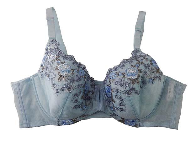 【ブラジャー】B100サイズ｜スィートブルー｜ワイヤー入り｜フロントホック｜花柄｜サイド薄手｜大きいサイズ｜レディースインナー
