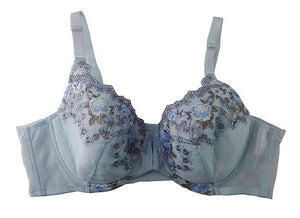 【ブラジャー】B100サイズ｜スィートブルー｜ワイヤー入り｜フロントホック｜花柄｜サイド薄手｜大きいサイズ｜レディースインナー