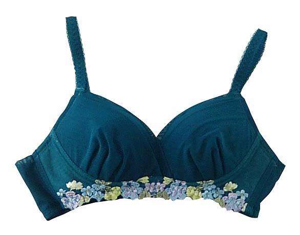【ブラジャー】A75サイズ｜ティールグリーン/ 紫等｜ノンワイヤー｜フロントデザイン｜花柄｜ボリュームアップ｜レディースインナー