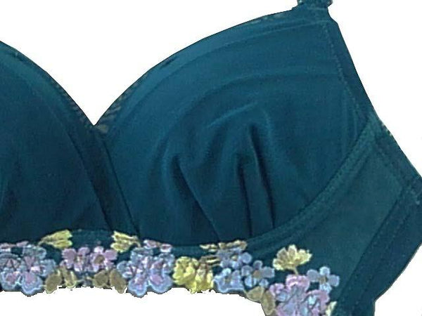 【ブラジャー】A75サイズ｜ティールグリーン/ 紫等｜ノンワイヤー｜フロントデザイン｜花柄｜ボリュームアップ｜レディースインナー