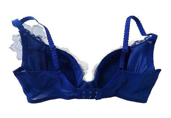【ブラジャー】D70サイズ｜プルシアンブルー｜ワイヤー入り｜カップ刺繍｜アンダー刺繍｜肩ひも調節可