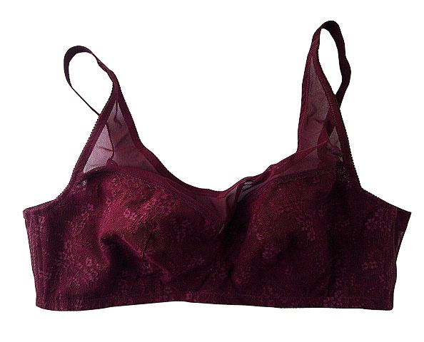 【3/4カップブラジャー】D100サイズ｜ダークワイン｜ノンワイヤー｜肩紐調節可｜カップ上メッシュ｜脇メッシュ