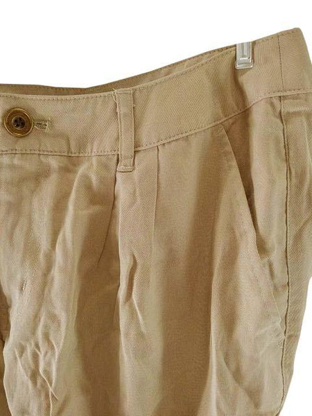 【七分丈パンツ】67- 93サイズ(M相当)｜カーキ｜前ボタン& ファスナー｜裾ゴム& ボタン｜両サイド、太もも両サイドポケット有り