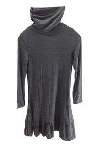 【チュニック】LLサイズ｜長袖｜グレー｜クシュクシュ｜ハイネック｜裾フリル｜サラッとした素材