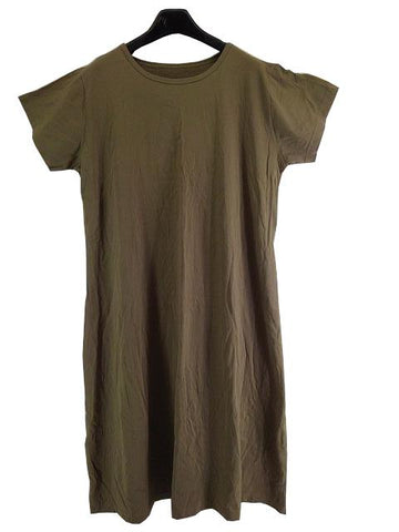 半袖 Tシャツ ワンピース 綿100%で涼しい ゆったり楽な着心地 羽織るだけでおしゃれに決まる 5Lサイズ カーキ 送料 510円