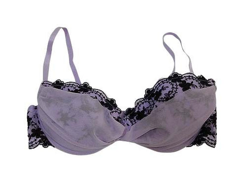 【ブラジャー】D75｜ラベンダー×ブラック｜ワイヤー入り｜エレガント｜美胸｜レース使い