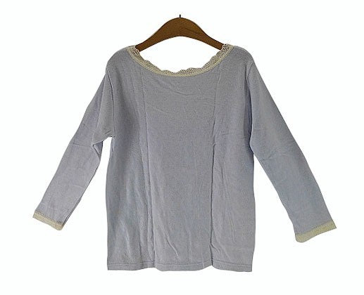 【アンダーシャツ】レディース｜LLサイズ｜八分袖｜ソフトブルー｜襟廻りレース｜胸元レース｜トップリボン｜袖口レース